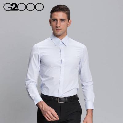 G2000男装方领纯棉男士长袖衬衫商务正装休闲百搭衬衣56040507 62浅蓝 05 - 京东