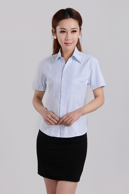 批发采购女式衬衫-女装短袖衬衫套装 夏季修身女士白色职业衬衣棉寸衫2014新款批.