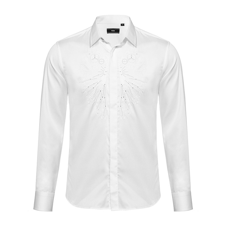 精致工艺，优雅典范 VERRI男士白色重工艺长袖衬衫